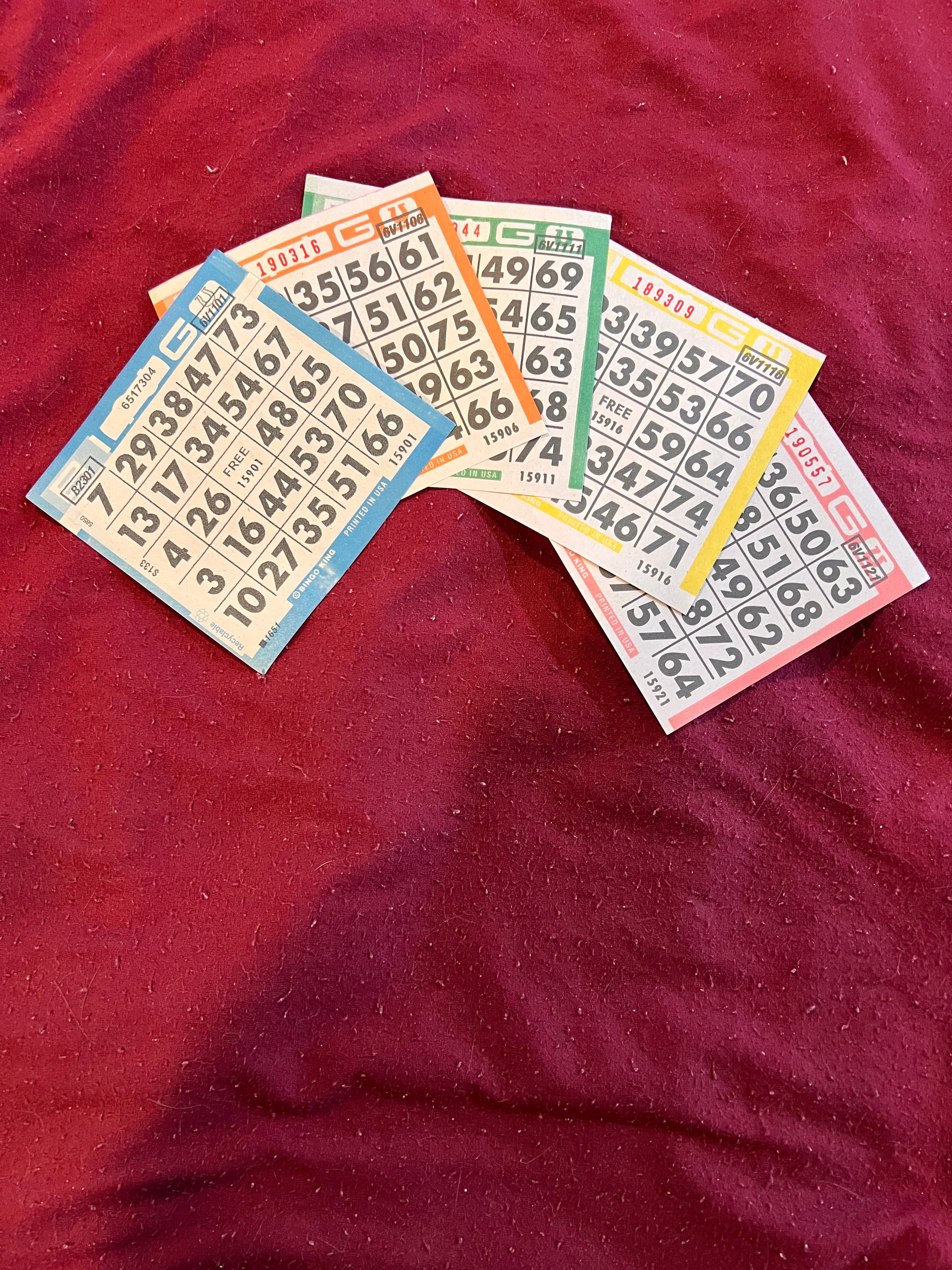 1on 5up Bingo Paper  125 books LOOSE  - 625 Sheets - Blu-Or-Gre-Yel-Pnk