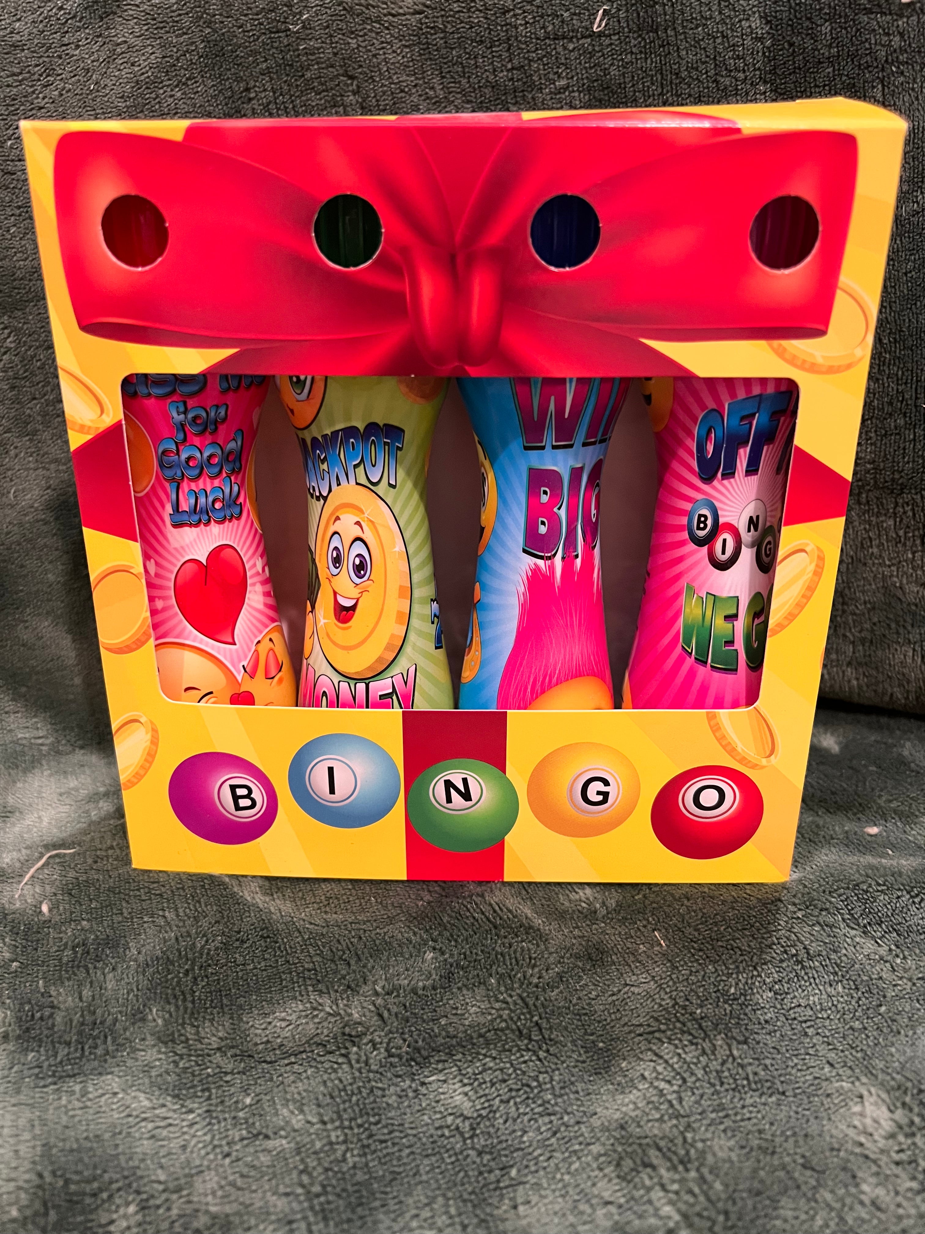 Bingo Dauber markers. Red, Blue, Green, Purple. 4 Whimsical messages. New.